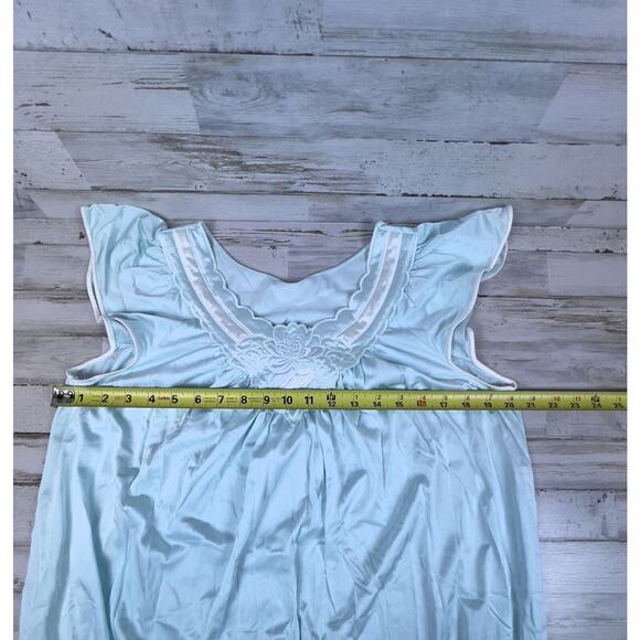 VINTAGE Light Blue Flutter Sleeves SHADOWLINE Mid Length NIGHTGOWN Size Medium - Picture 7 of 8